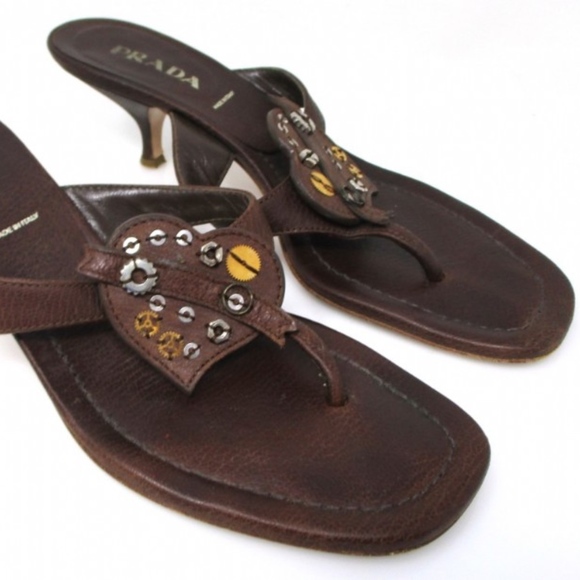 Brown Prada Kitten Heel Thong Sandals - Picture 8 of 13